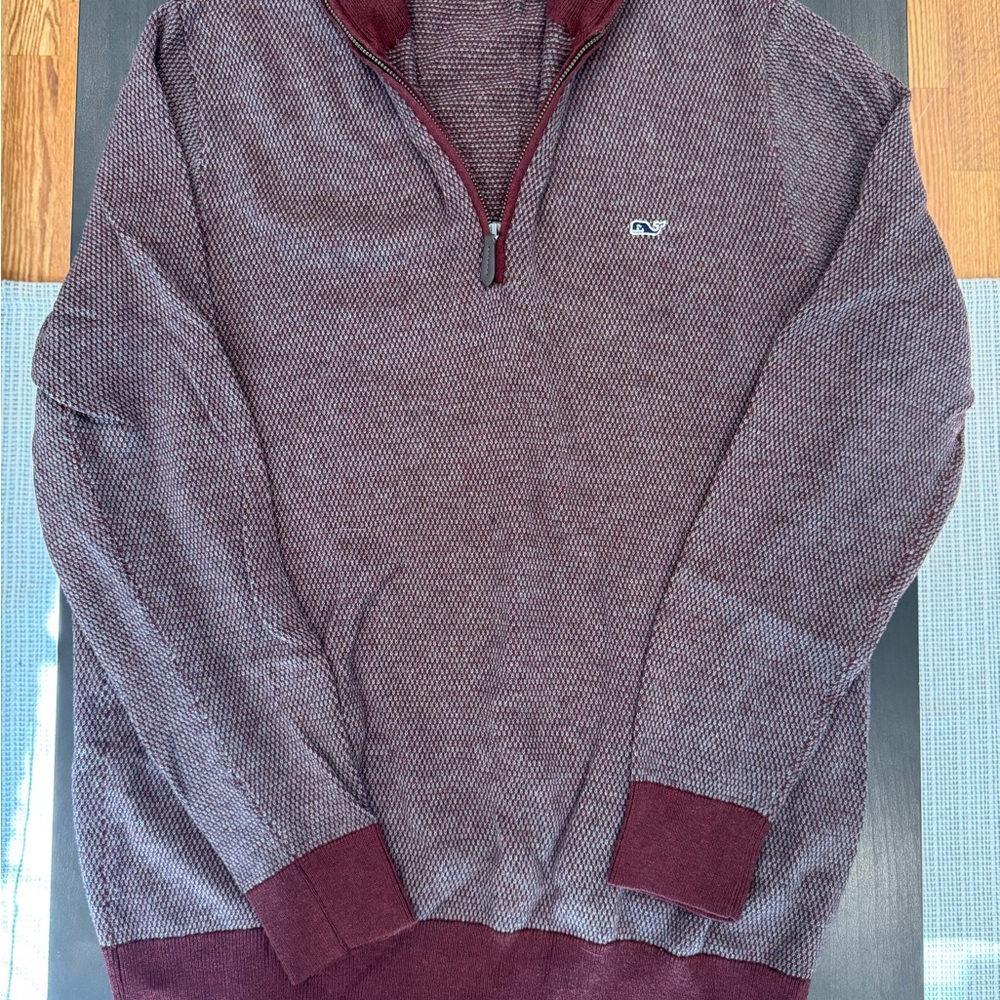 Vineyard Vines Men’s M Quarter Zip Sweater Pullover Maroon/Burgundy Whale Logo